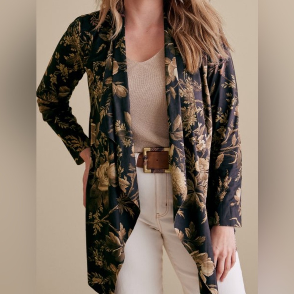 Soft Surroundings Shape Drape Faux Suede Jacket in a floral multi color in Sz M